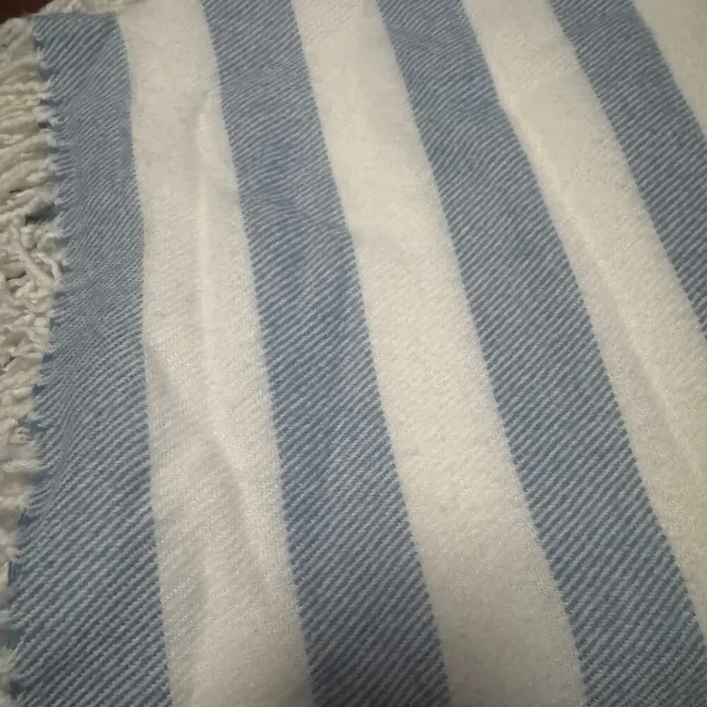 Cuddl Duds Blue White Striped Throw Blanket 50x60 Super Soft Fringe NWOT